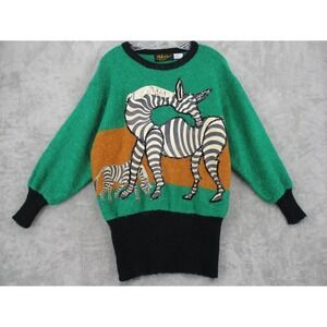 Vintage Starr Mallard Sweater Womens Medium Wool Zebra Fringe Wearable Art Green
